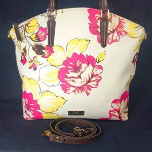 VINTAGE BRAHMIN LARGE DUXBURY PINK YELLOW DAHLIA FLORAL SHOULDER BAG/PURSE-STRAP
